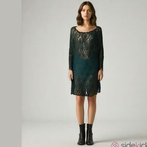 Leaf Pattern Crochet Tunic vintage crochet sweater Express Tricot Sz M